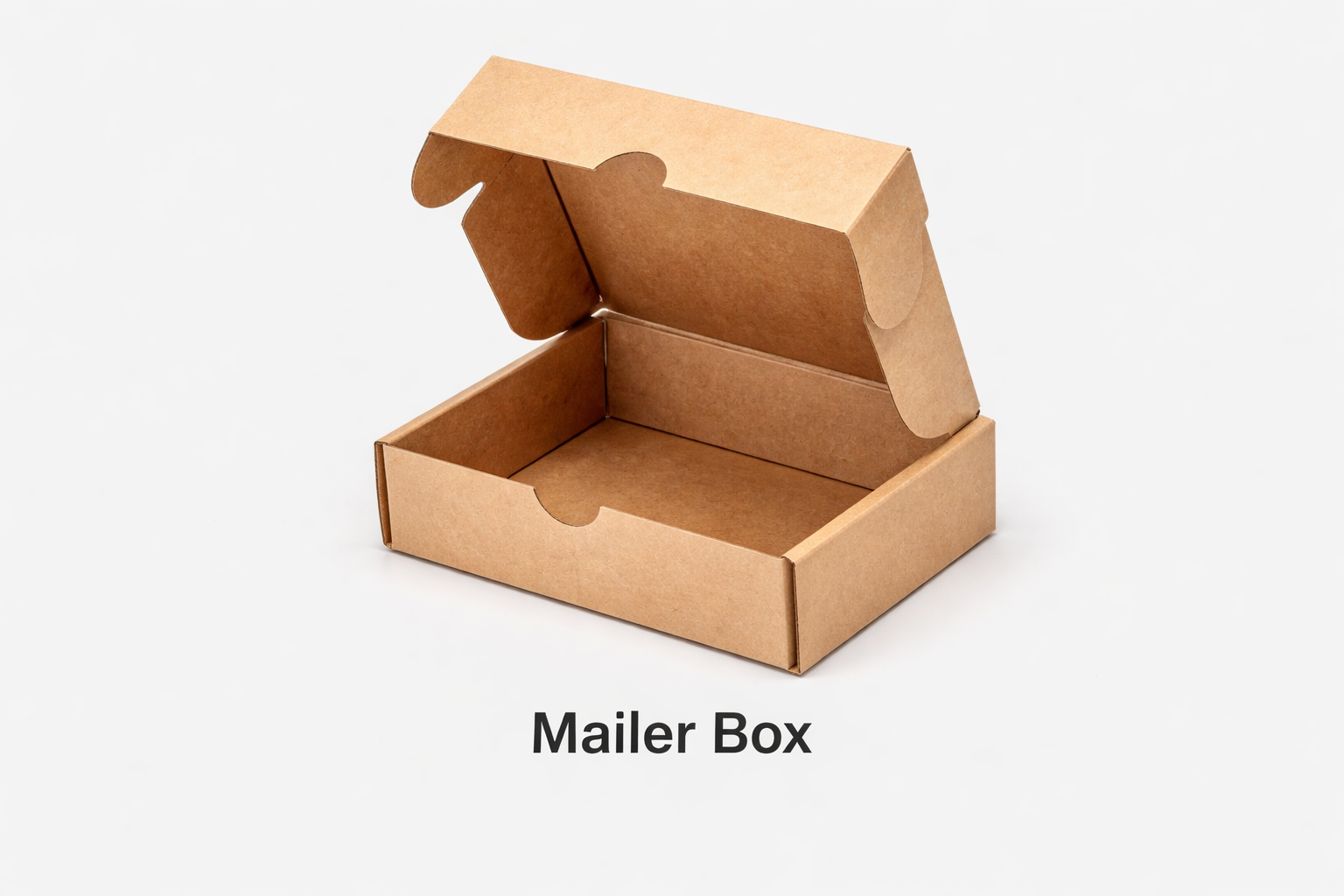 Open corrugated mailer box showing fold lines